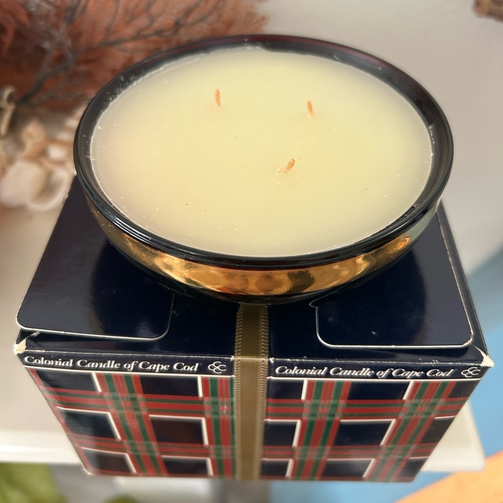 Colonial Candle of Cape Cod 6 oz 3 Wick Mulberry Candle in Cranberry Glass . VTG
